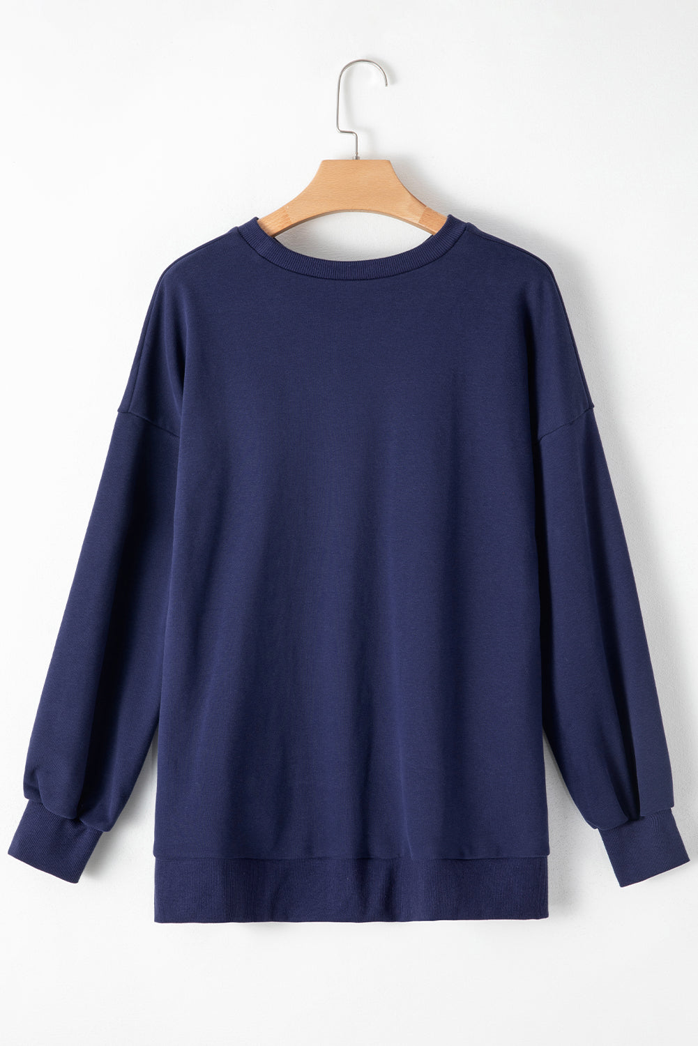 Solid O Neck High Low Hem Pullover Sweatshirt