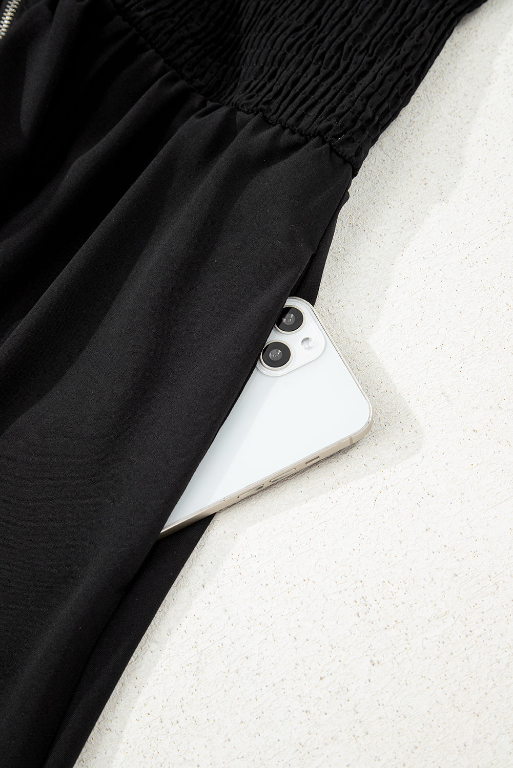 Sleeveless Zipped Front V Neck Shirred Waist Maxi Dress