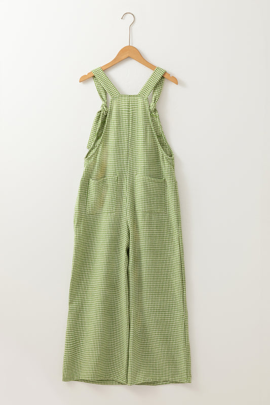 Gingham Wide Leg Loose Overall with Pockets