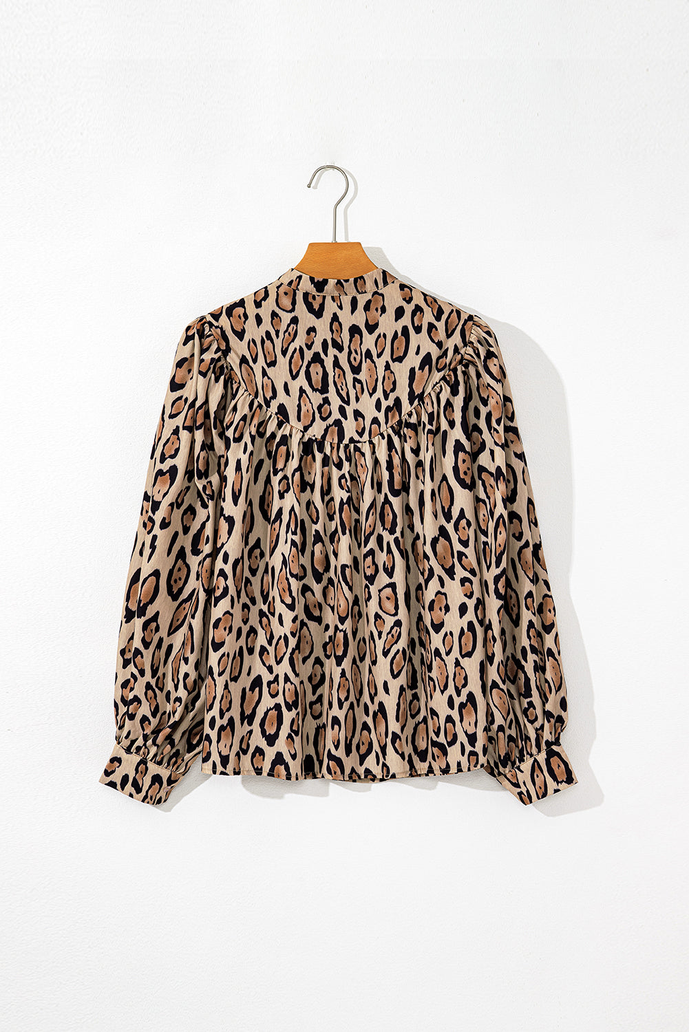 Oversized Leopard Print Balloon Sleeve Casual Shirt