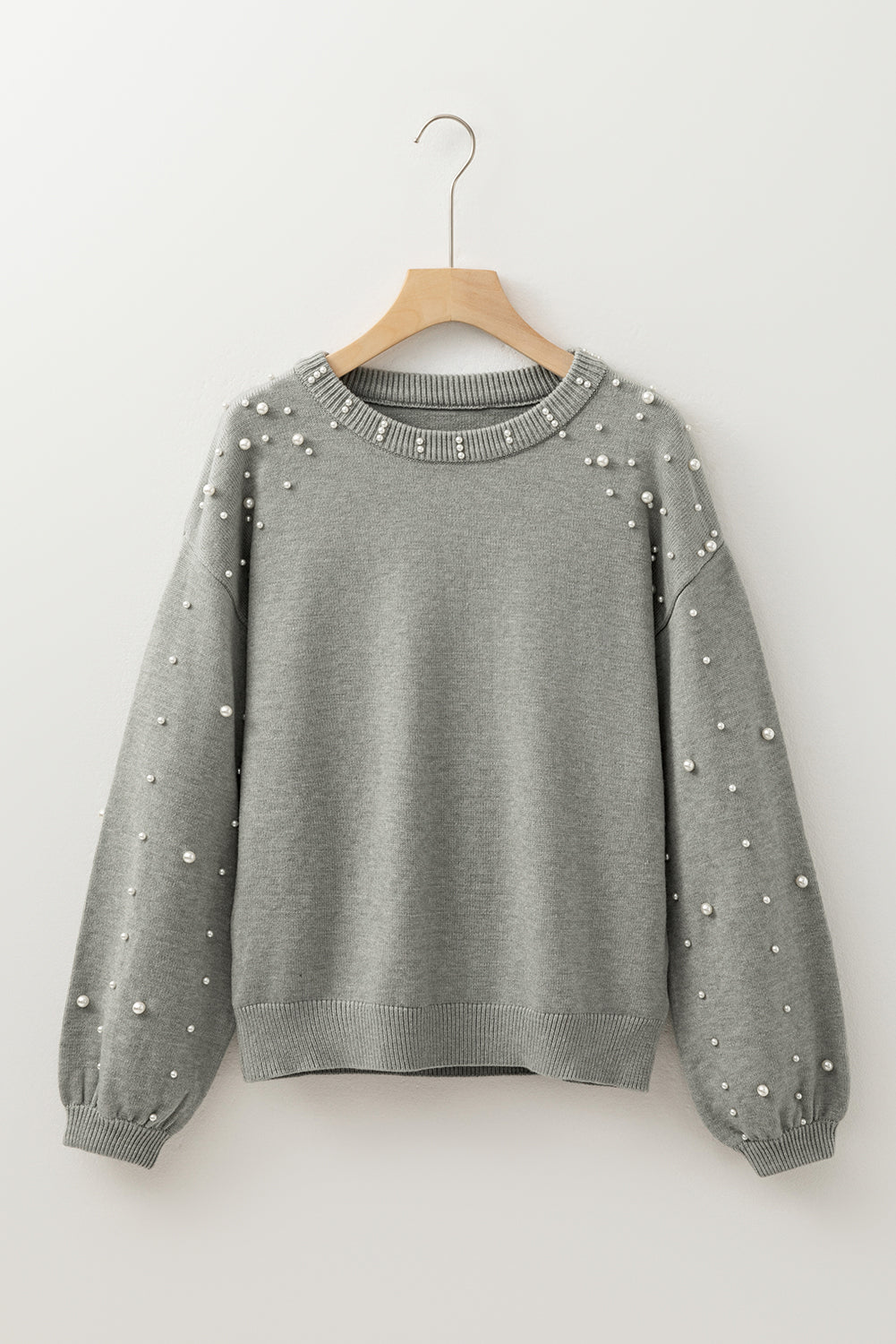 Pearled Drop Shoulder Round Neck Sweater