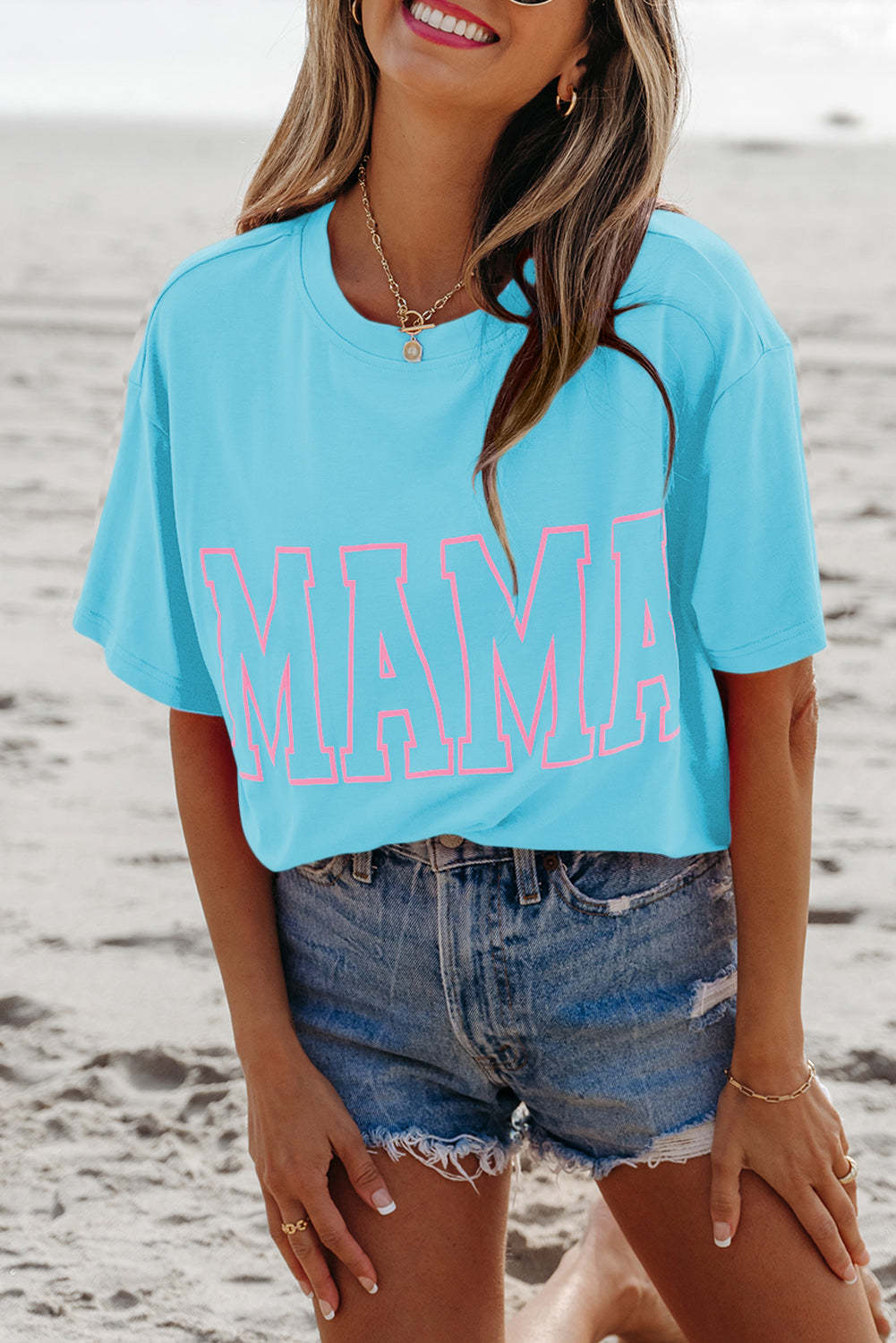 MAMA Letter Graphic Neon T Shirt