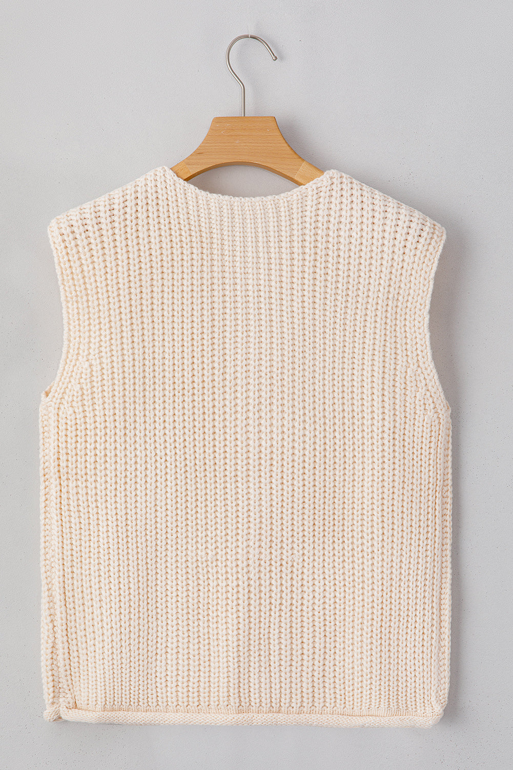 Solid Textured Knit Side Pockets Buttoned Sweater Vest