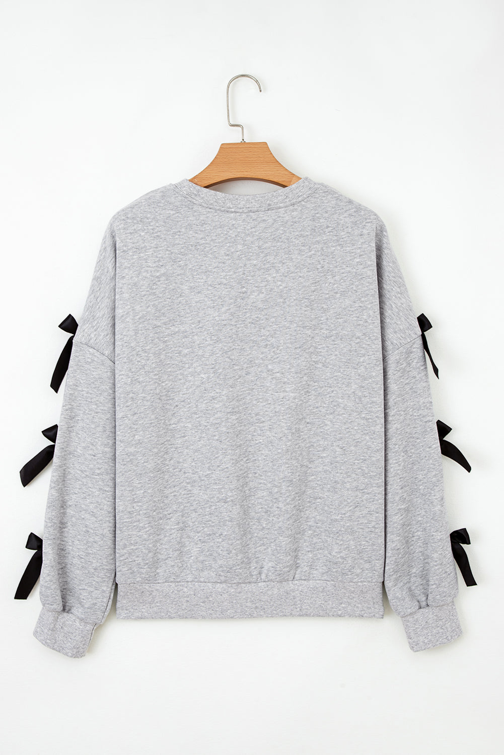 Contrast Bow Applique Drop Sleeve Round Neck Sweatshirt