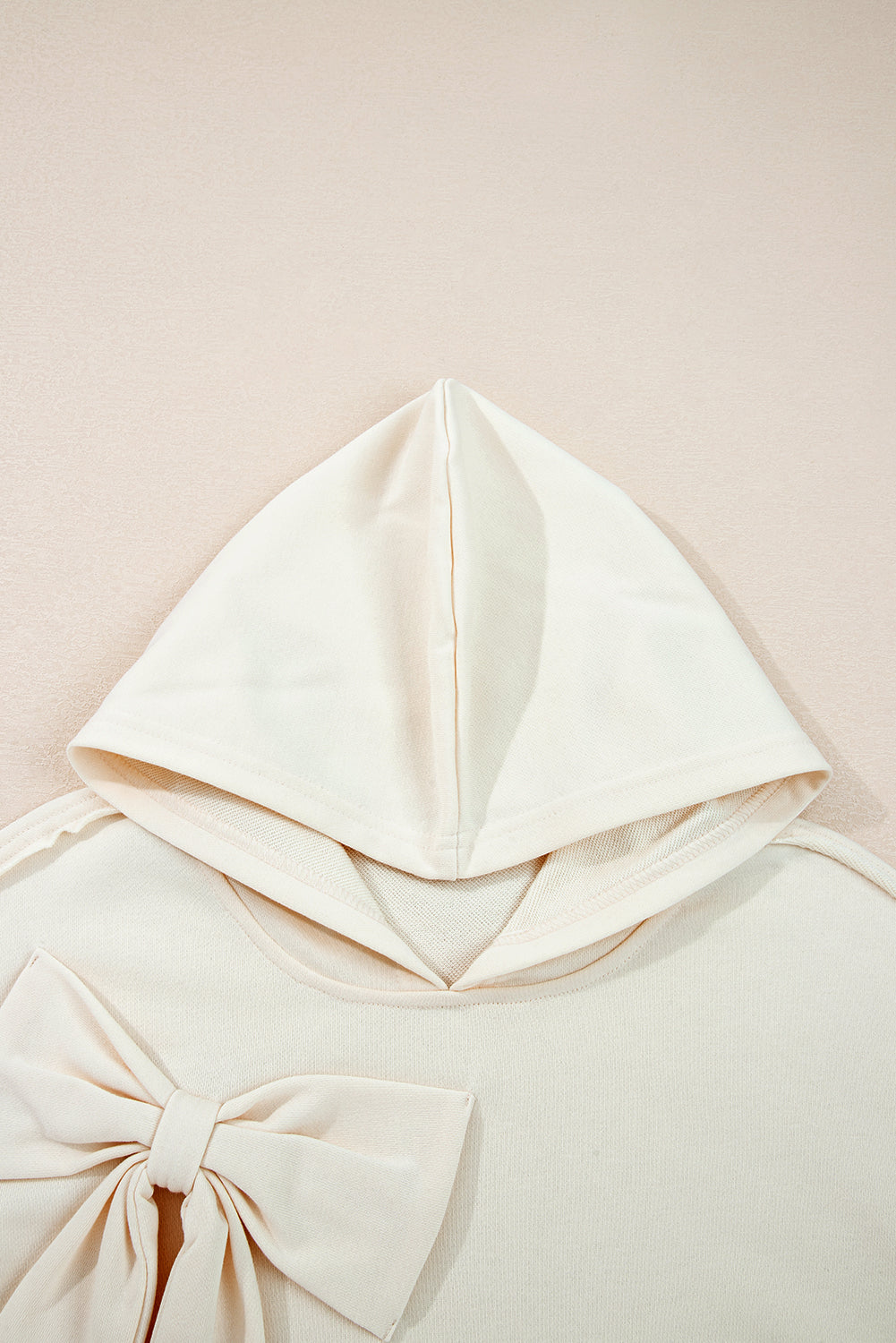 Solid Color Cute Bow Detail Loose Hoodie