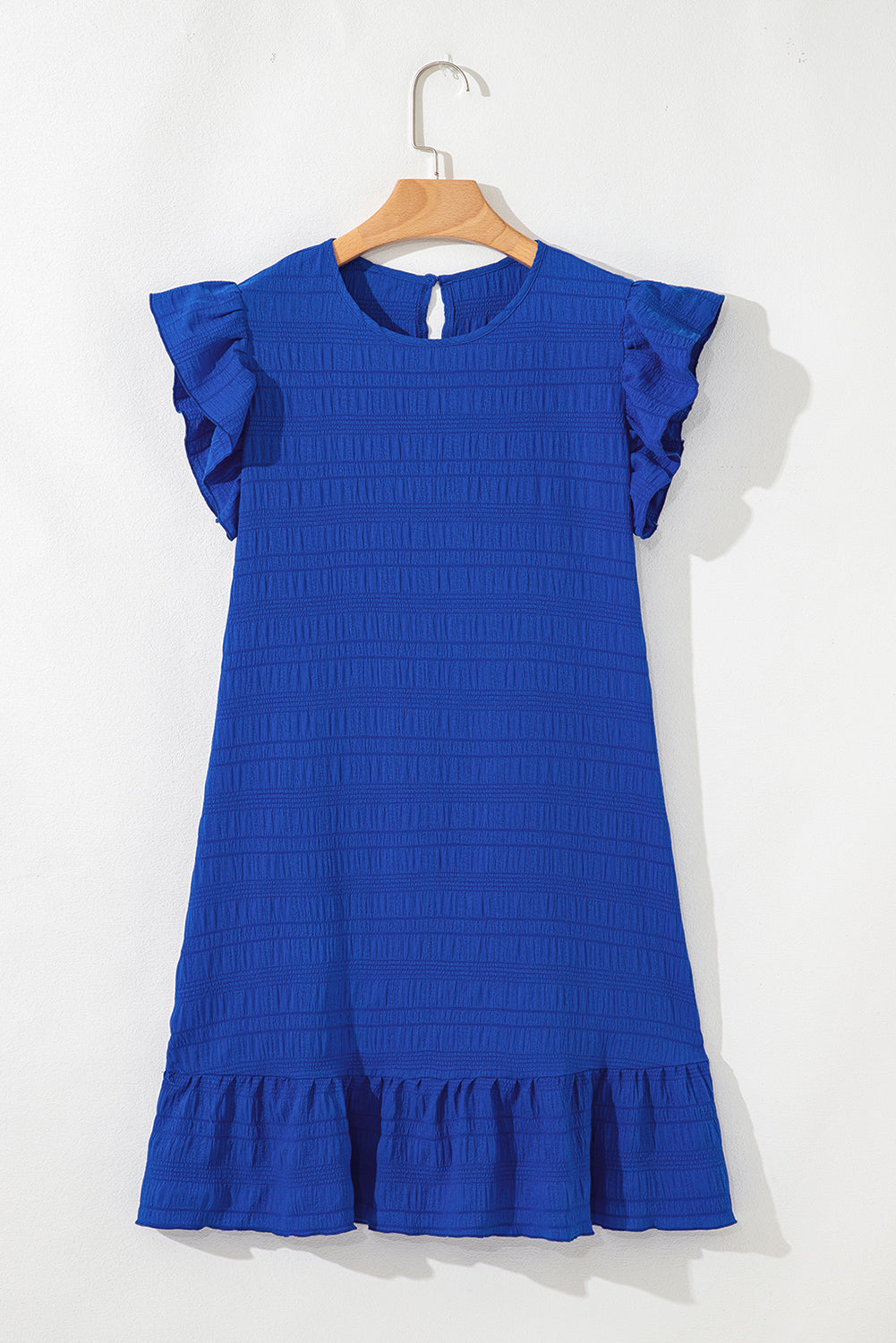 Textured Flutter Sleeve Ruffled Mini Dress