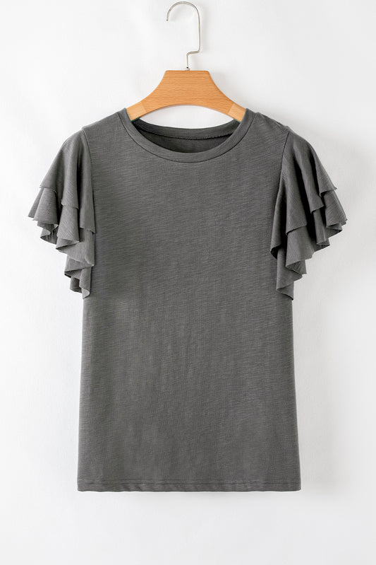 Layered Ruffle Short Sleeve Round Neck Top