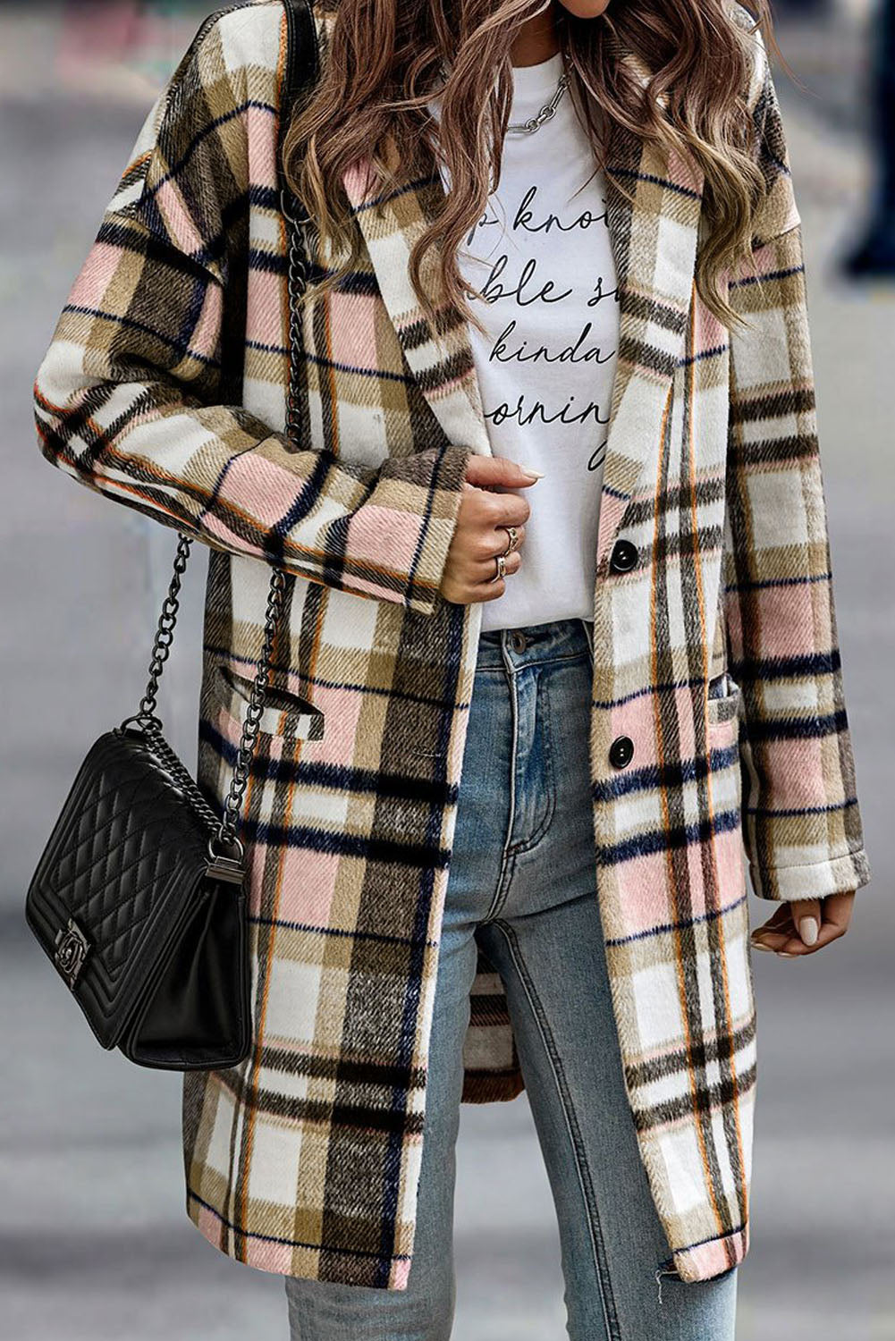 Plaid Button Up Lapel Jacket