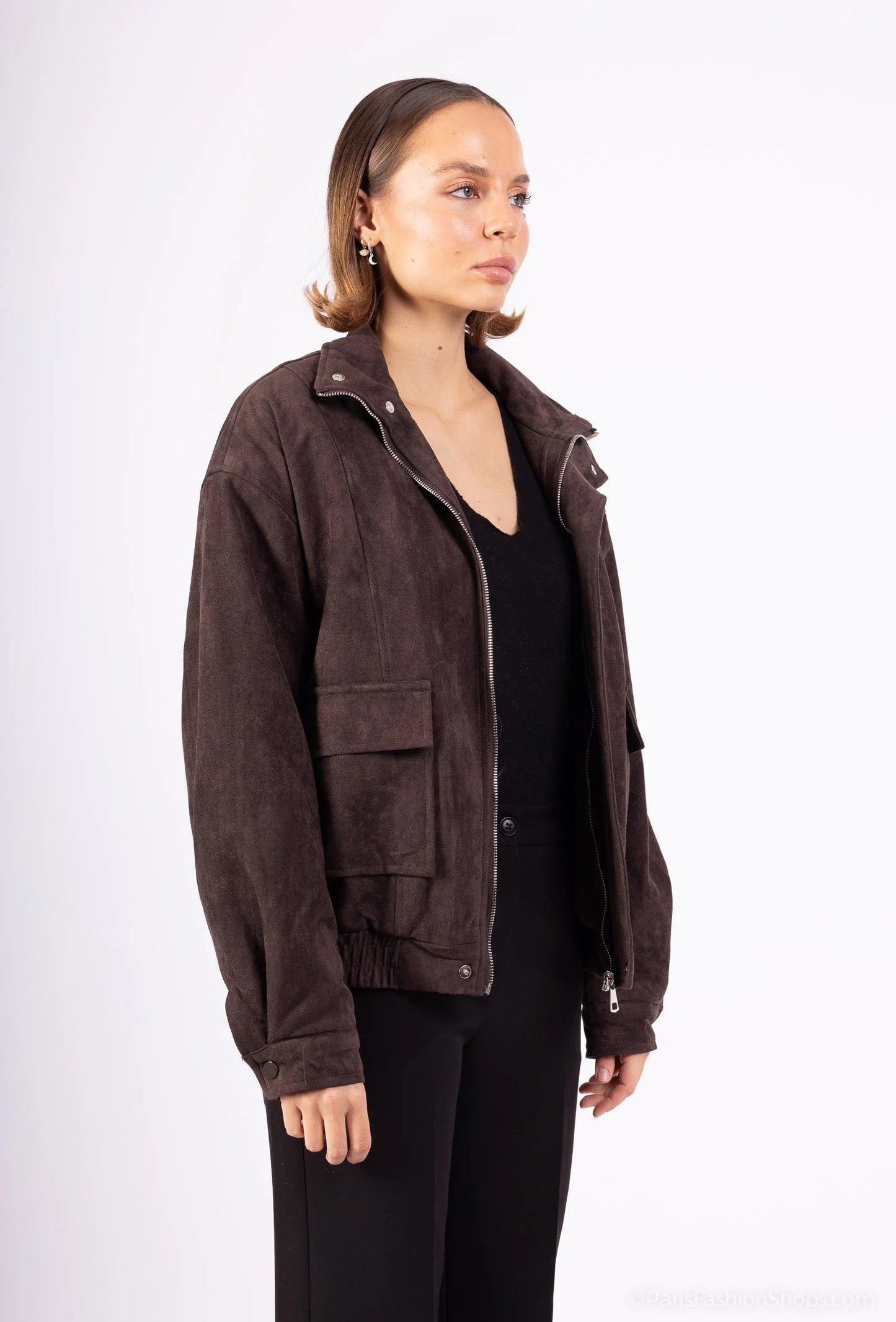 Short suede-look zip-up jacket