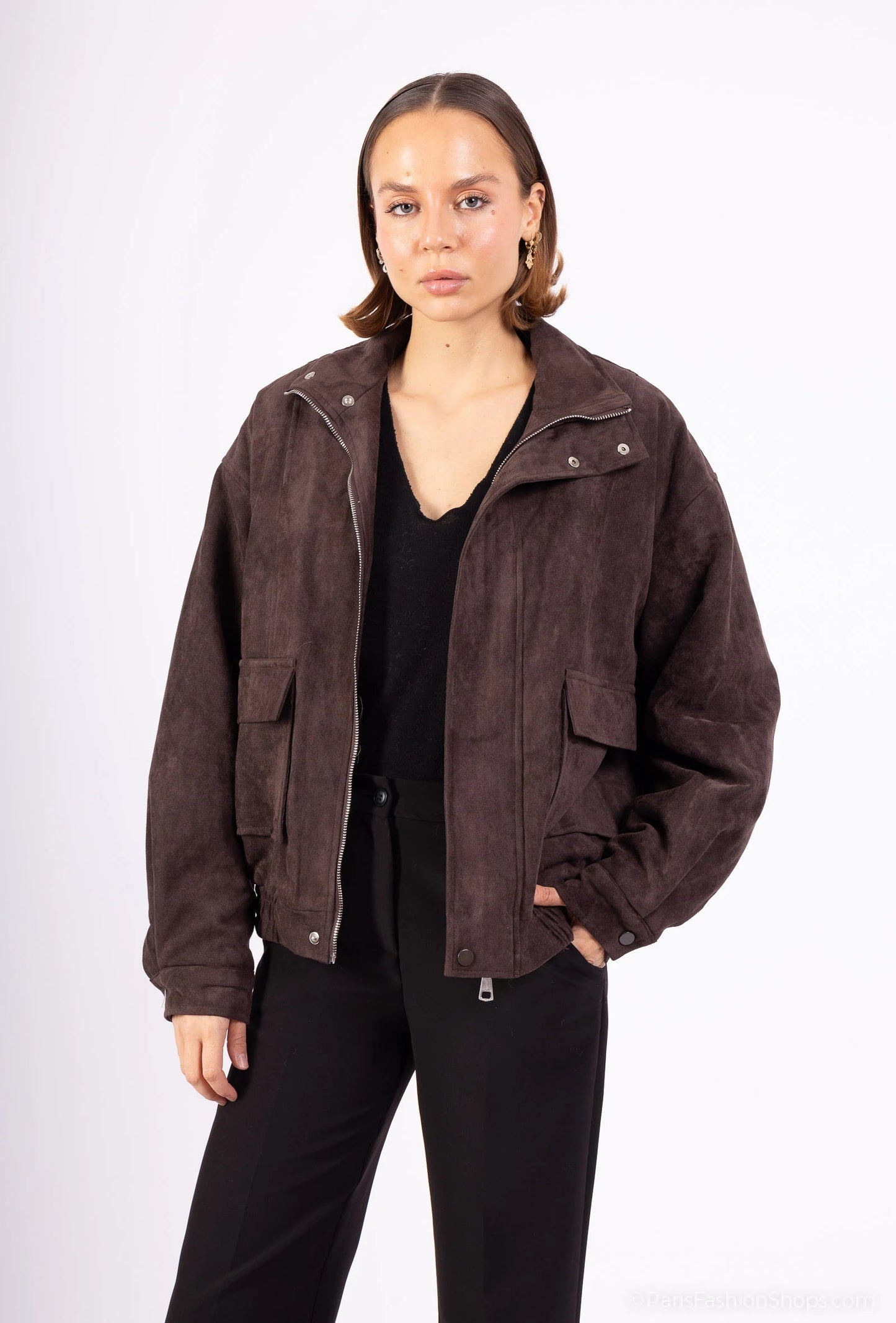 Short suede-look zip-up jacket