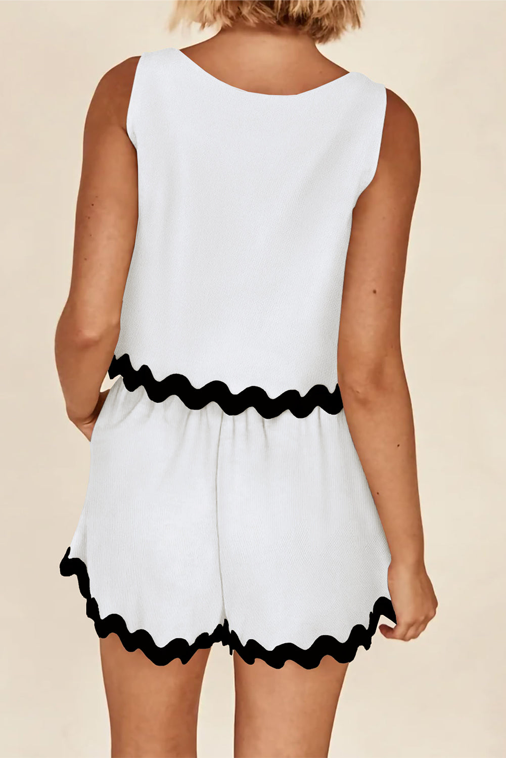 Ricrac Trim Tank Top Elastic Waist Shorts Set