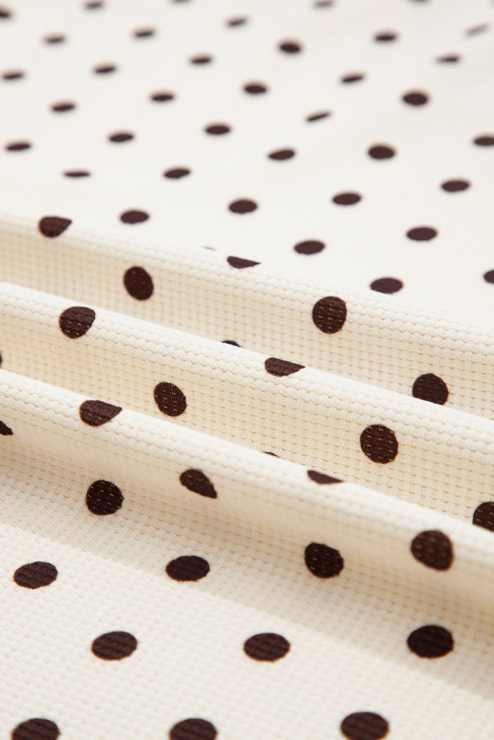 Polka Dot Print Notched Neck Long Sleeve Top Drawstring Jogger Pants Waffle Knit Lounge Set