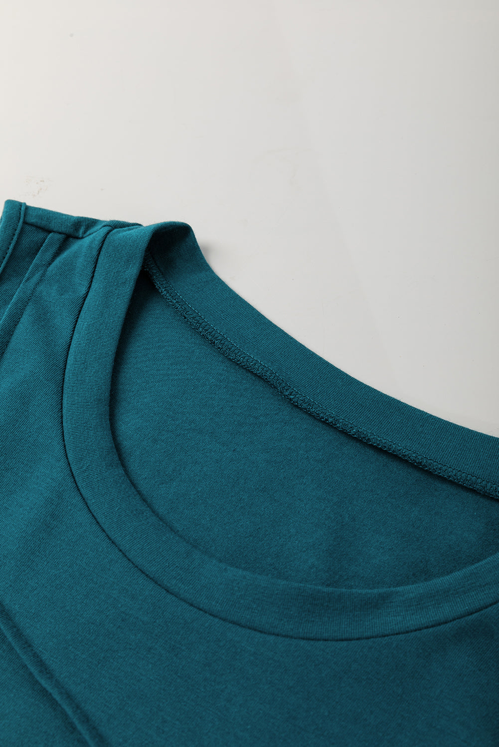 Solid Color Stitching Detail Round Neck Tank Top