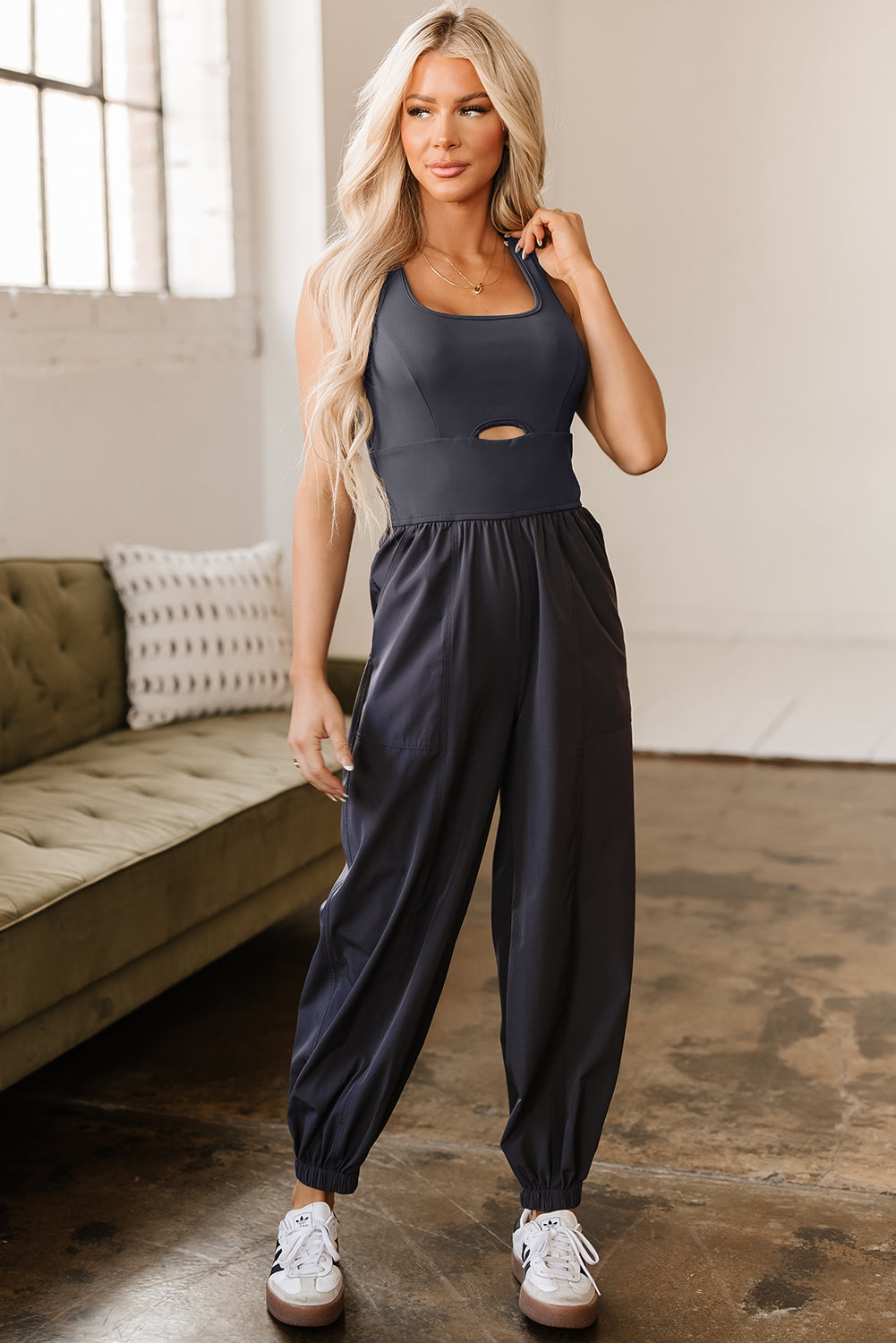 Back Crossed Straps Hollow Out Jogger Jumpsuit