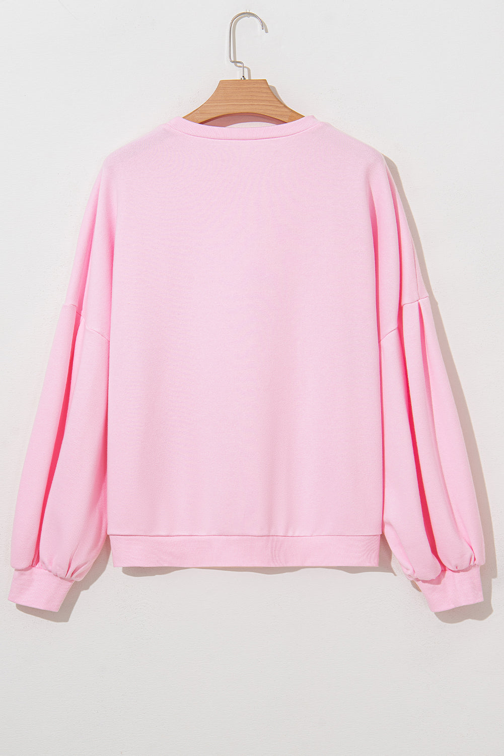 Embroidered Bow Lantern Sleeve Oversized Pullover Sweatshirt