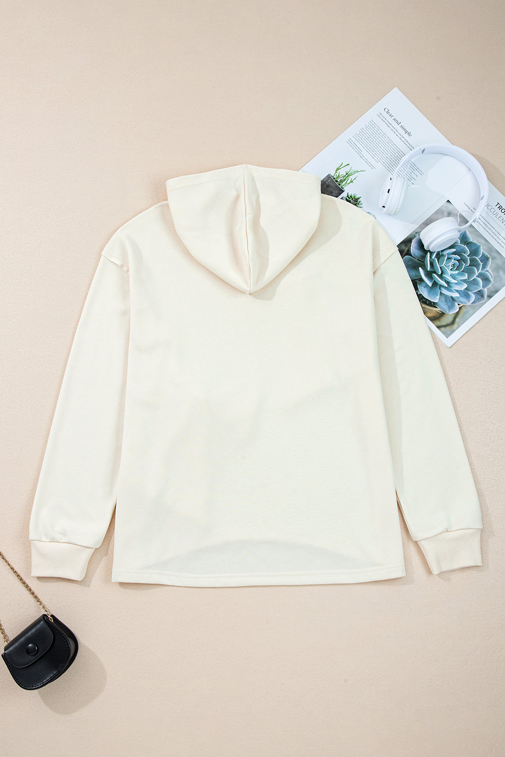 Solid Color Cute Bow Detail Loose Hoodie
