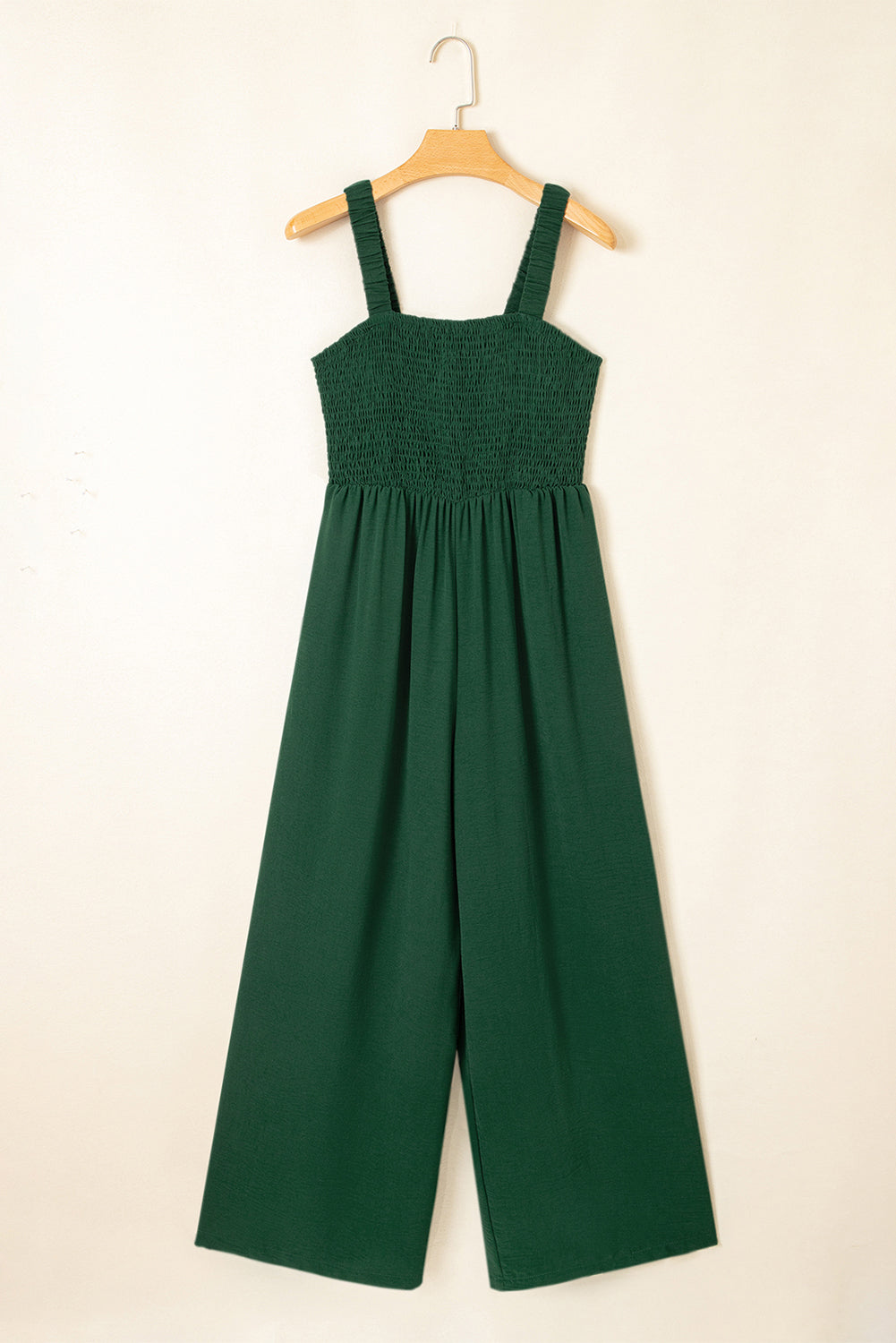 Smocked Sleeveless Wide Leg Jumpsuit with Pockets