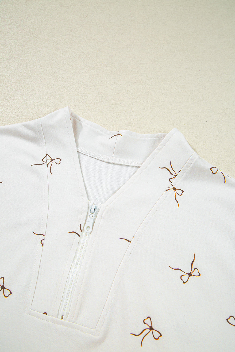 Bow Print Half Zip Tank and Shorts 2pcs Set