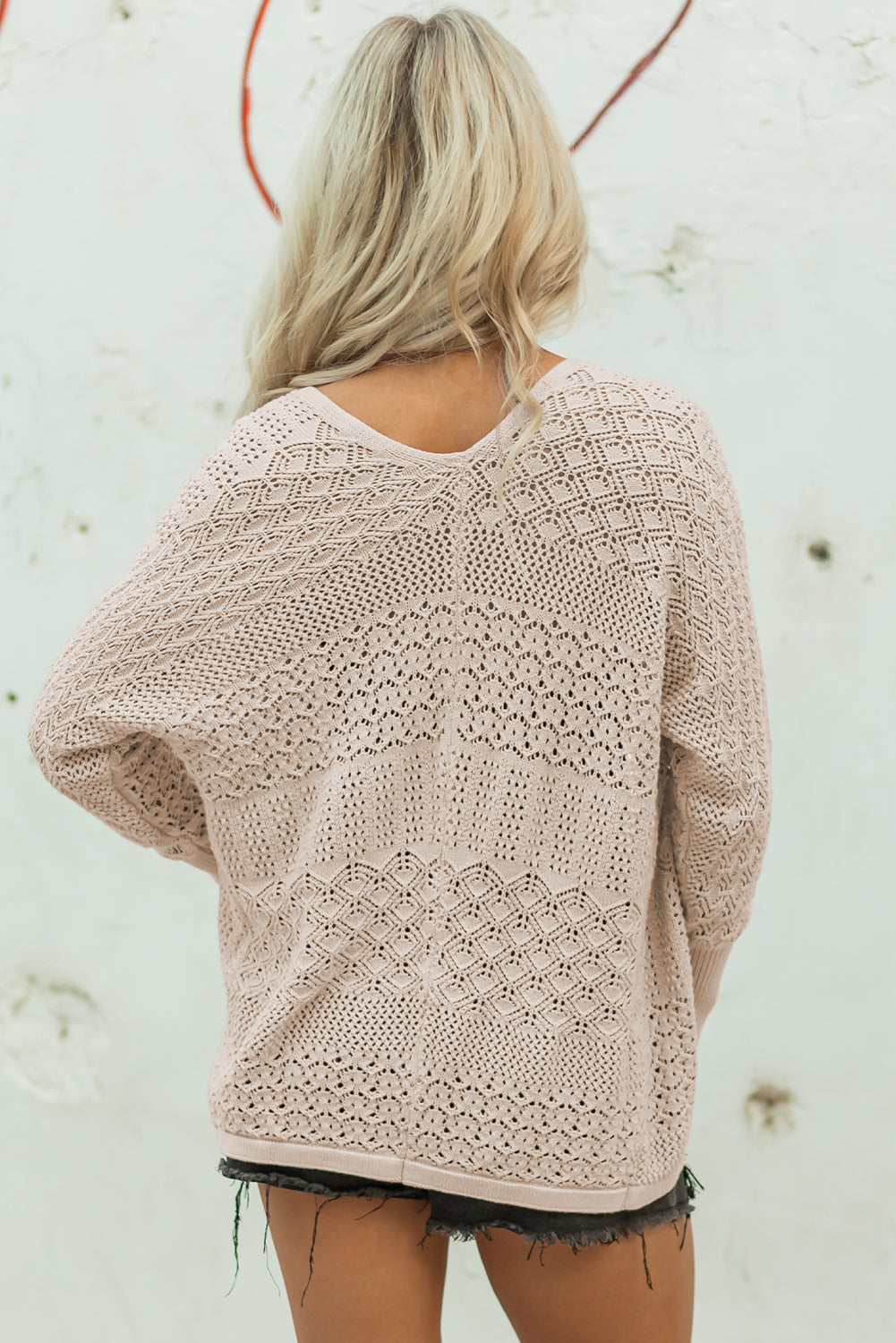 Mix Pattern Hollowed Knit Open Front Cardigan