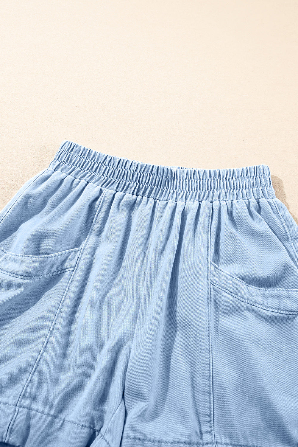 Light Wash Pocketed Wide Leg Denim Shorts