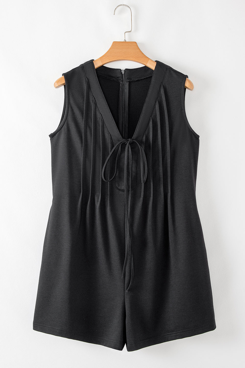 Tie V Neck Pintuck Sleeveless Loose Romper