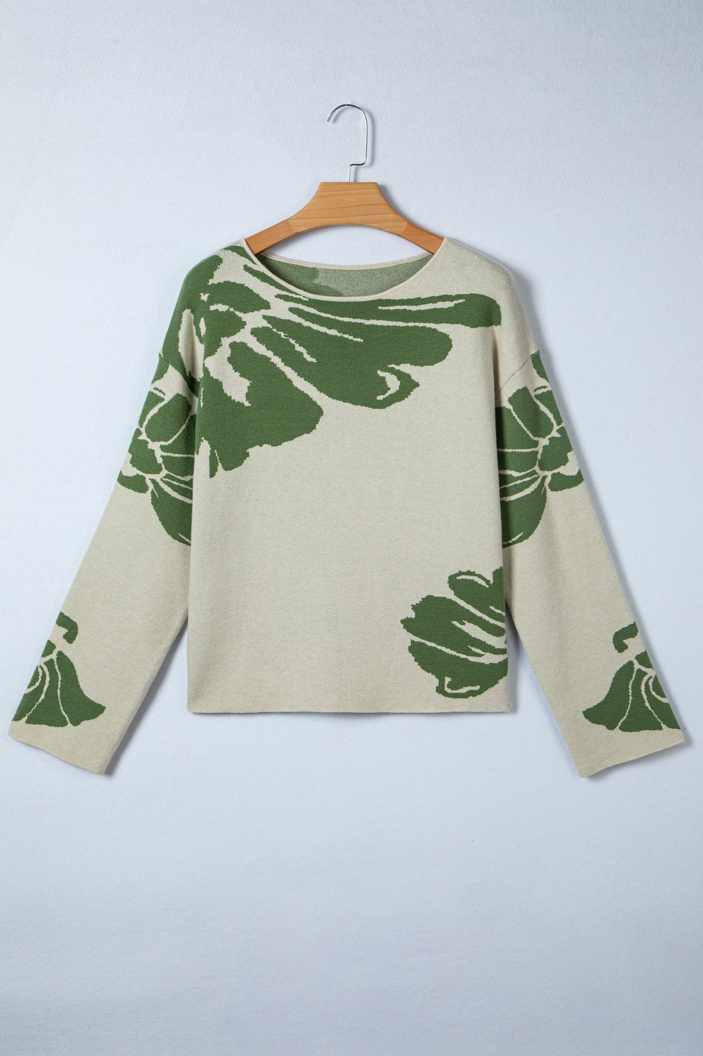 Bold Flower Pattern Wide Sleeve Baggy Sweater