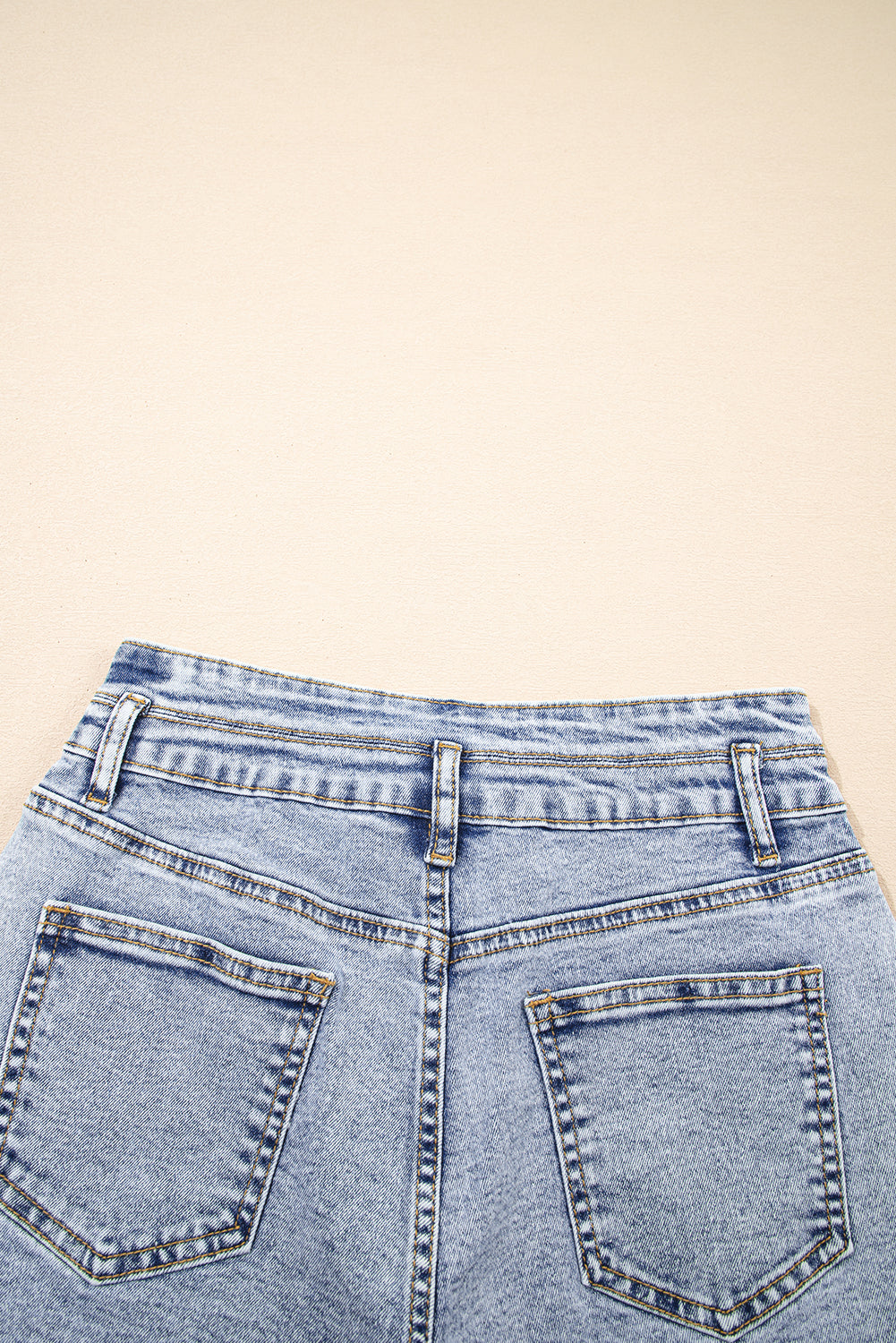 Rhinestone Light Wash Raw Hem High Waist Denim Shorts