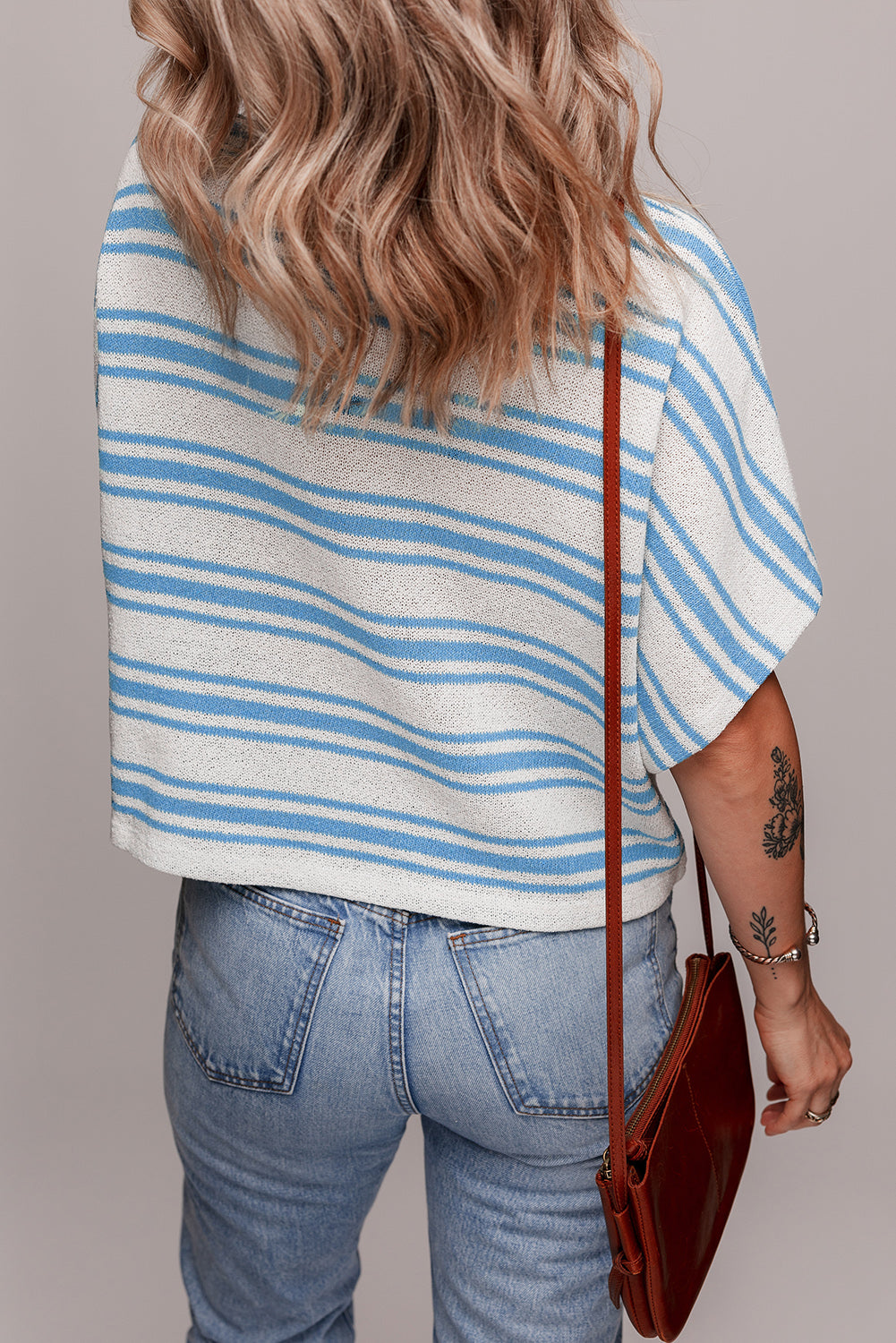 Stripe Boxy Fit Wide Sleeve Sweater T Shirt