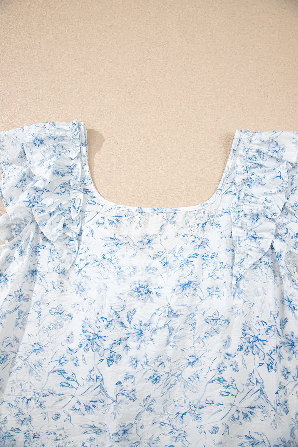 Floral Ruffled Short Sleeve Bow Back Square Neck Blouse