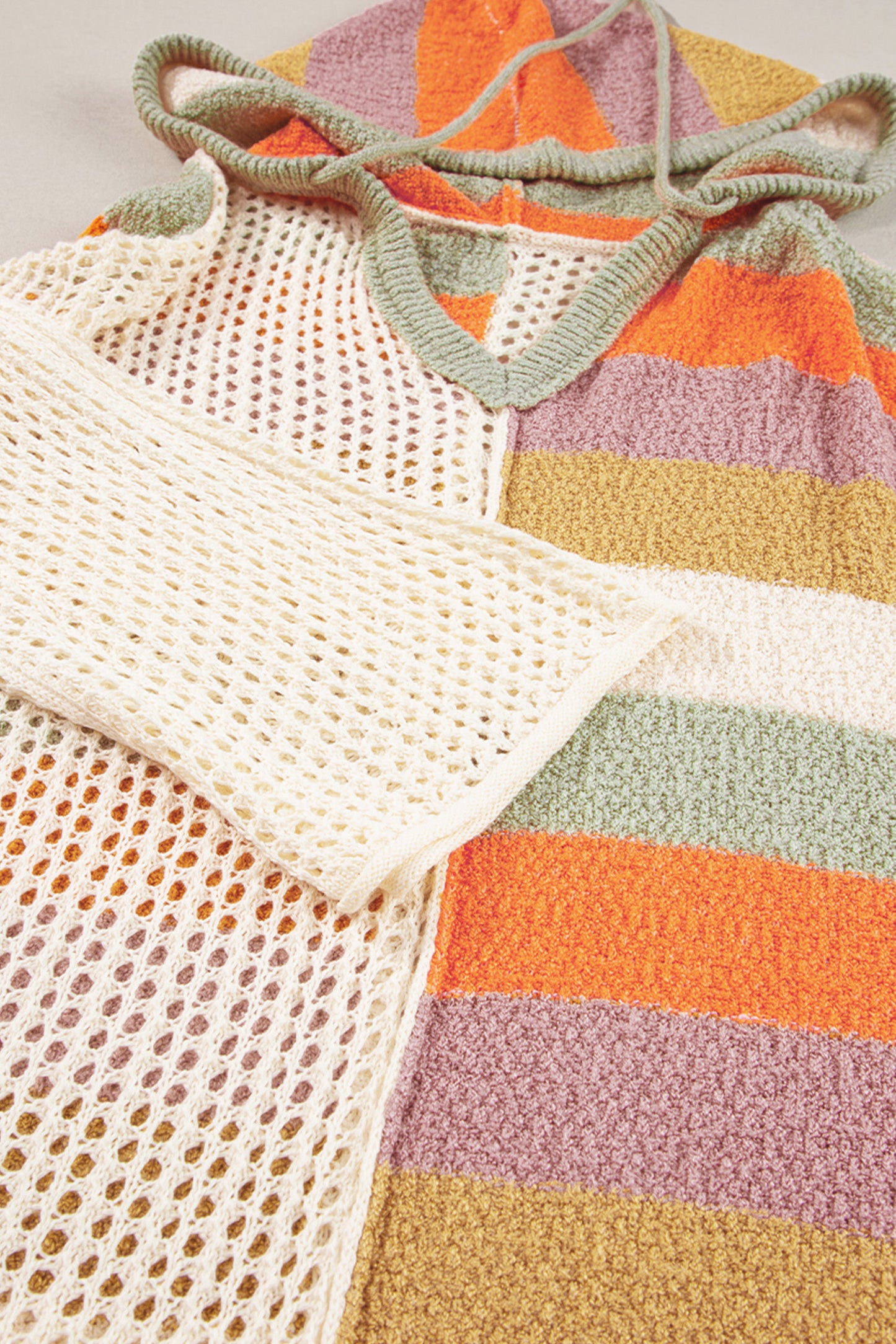 Oversized Colorblock V Neck Hooded Sweater