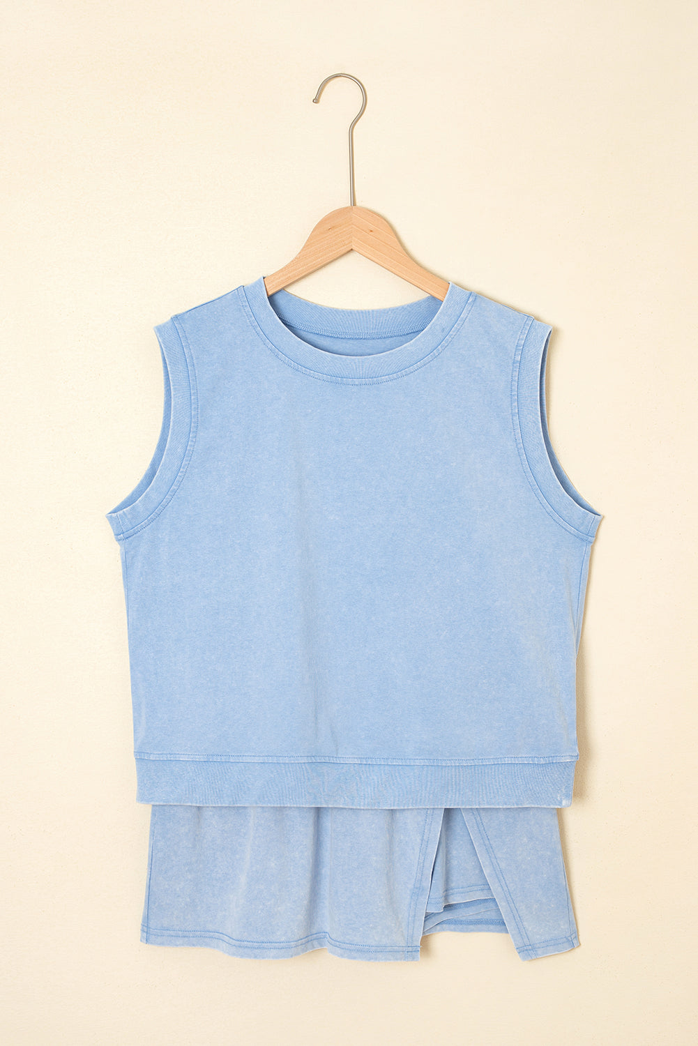 2 Pieces Mineral Wash Cotton Tank Top Lined Split Skirt Set