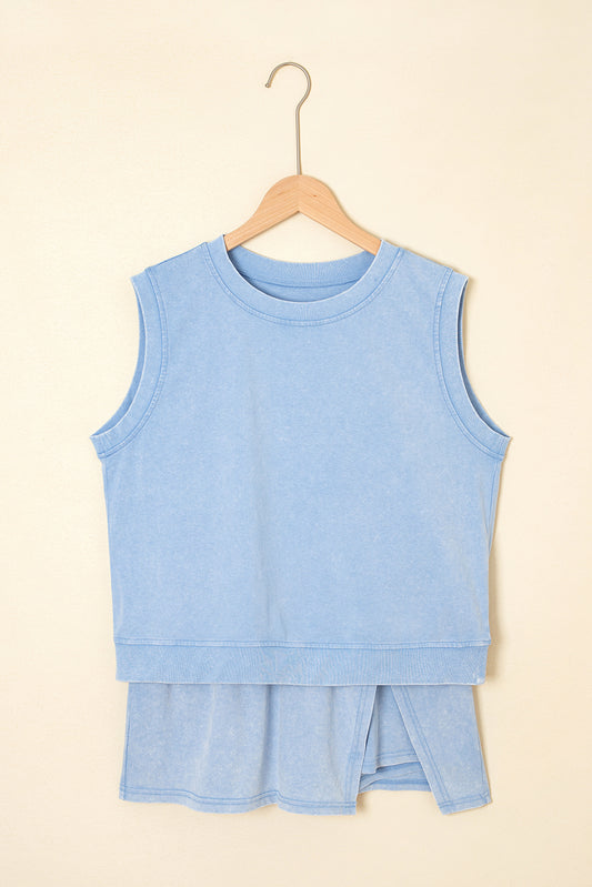 2 Pieces Mineral Wash Cotton Tank Top Lined Split Skirt Set