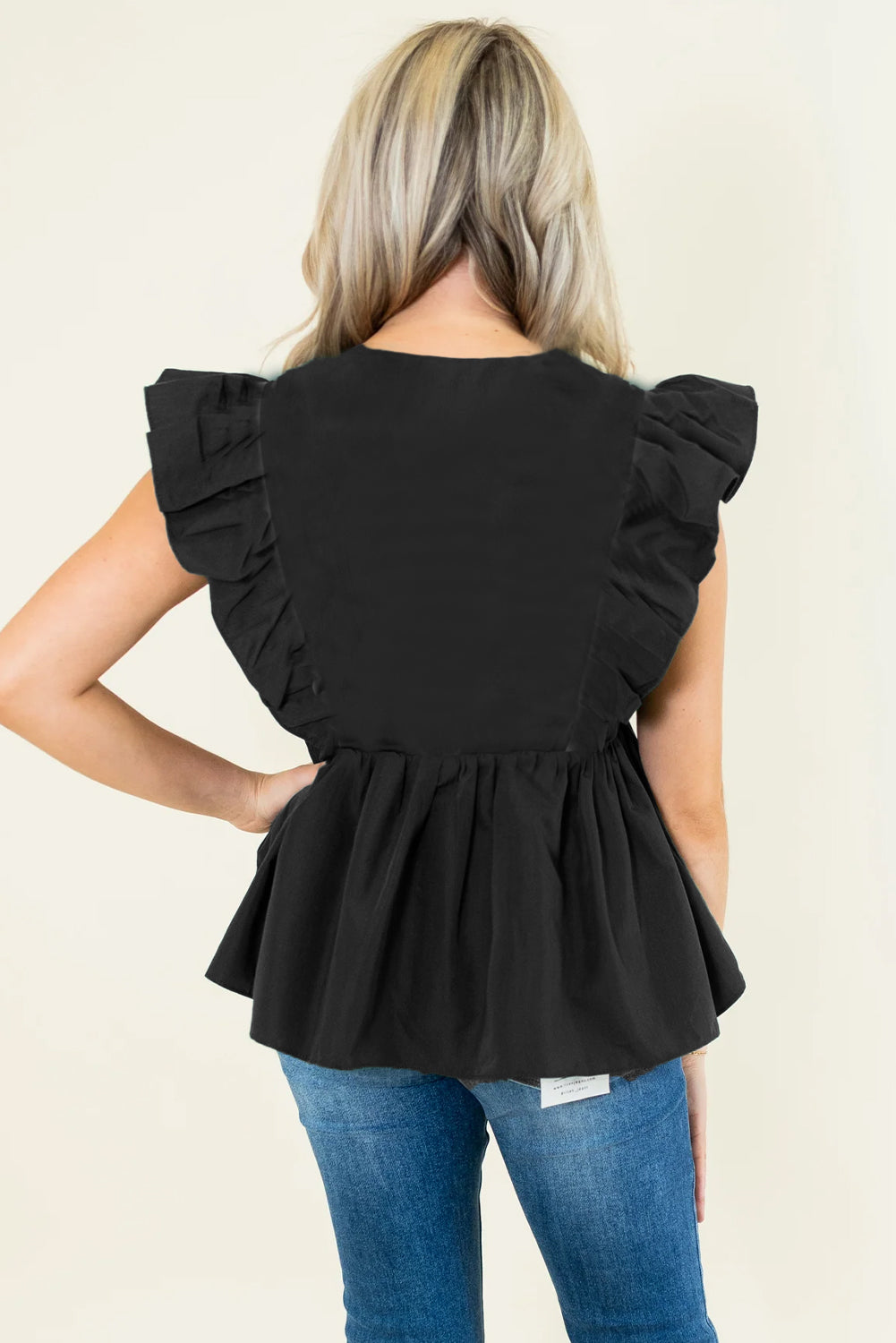 Contrast Ricrac Trim Ruffled V Neck Peplum Top