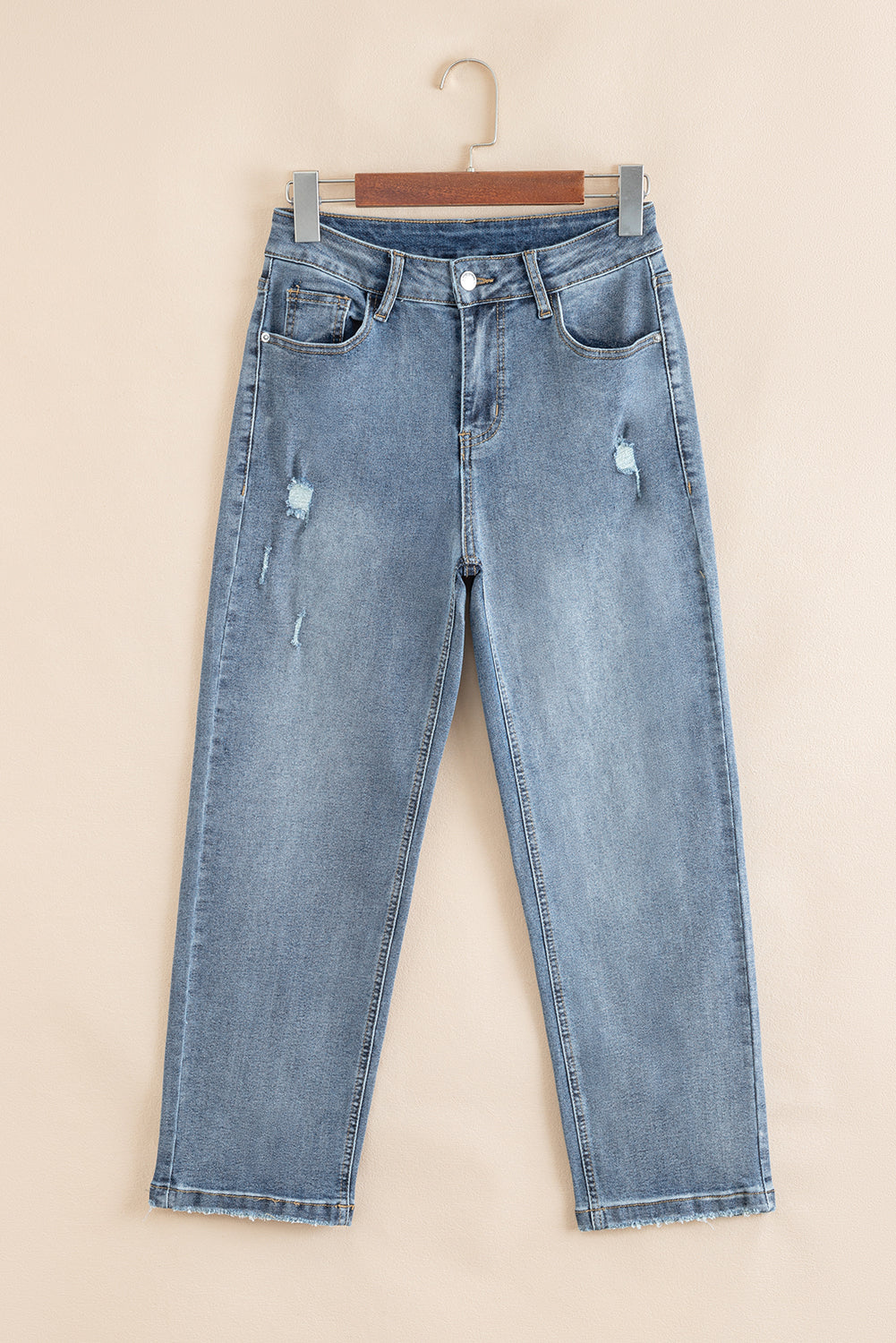 Slightly Distressed Ankle-length Straight Jeans