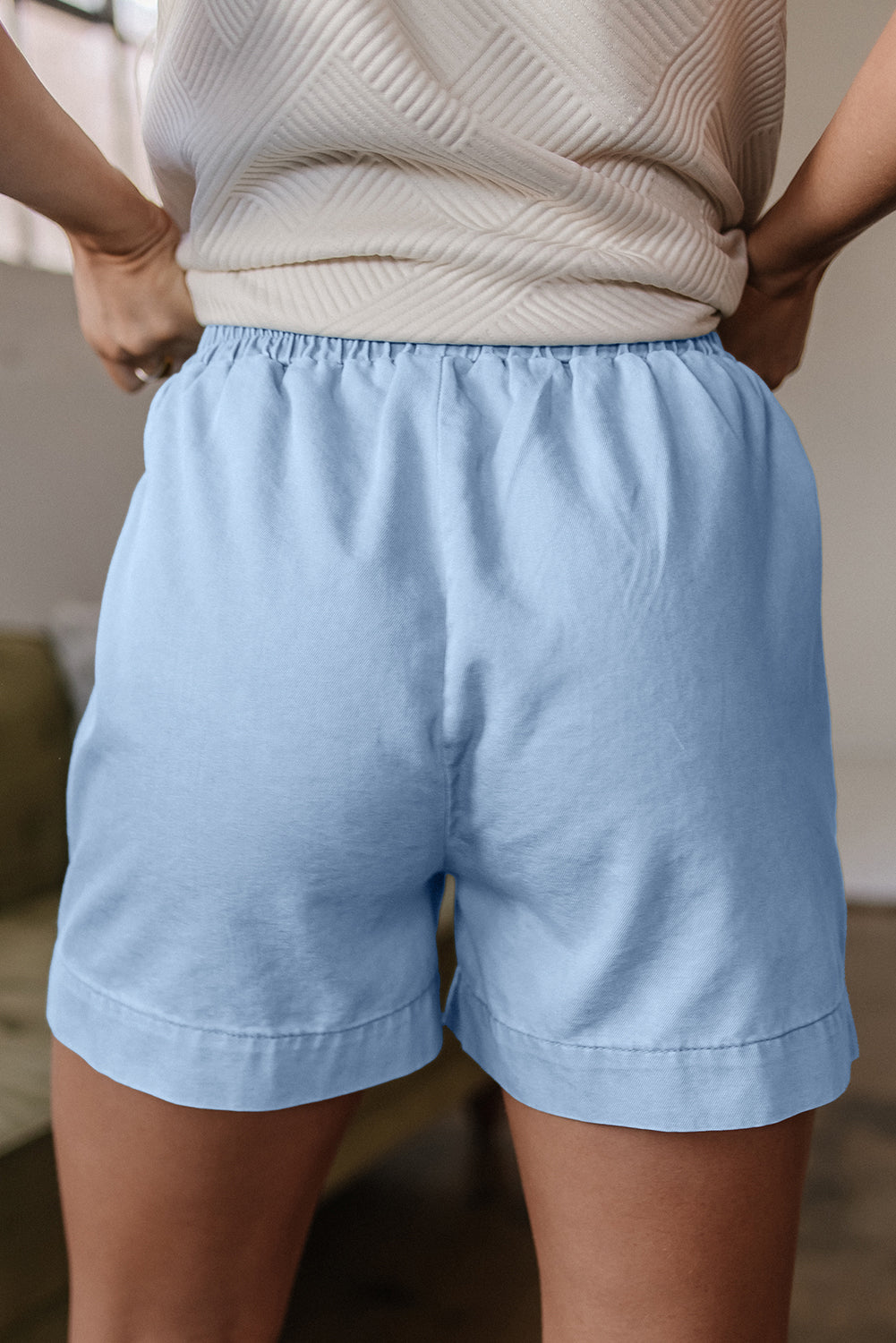 Light Wash Pocketed Wide Leg Denim Shorts