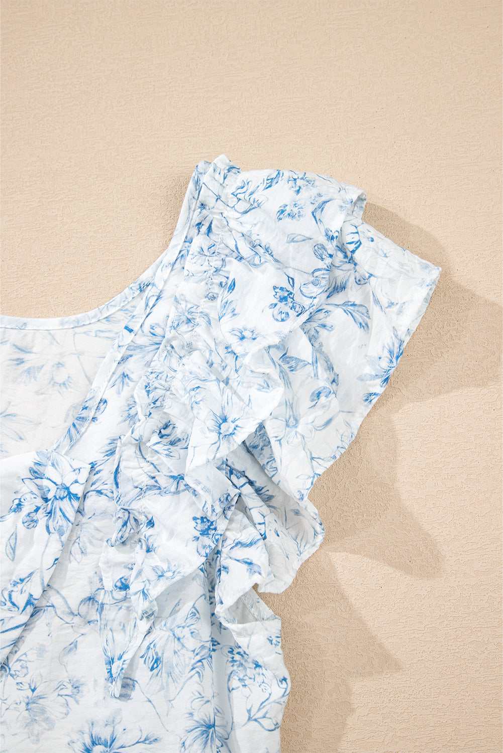 Floral Ruffled Short Sleeve Bow Back Square Neck Blouse
