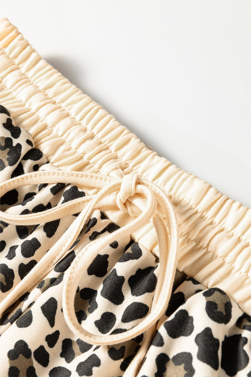 Leopard Print Contrast Trim Long Sleeve Pullover Drawstring Shorts 2pcs Outfit