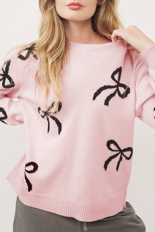 Bow Pattern Knitted Loose Fit Sweater