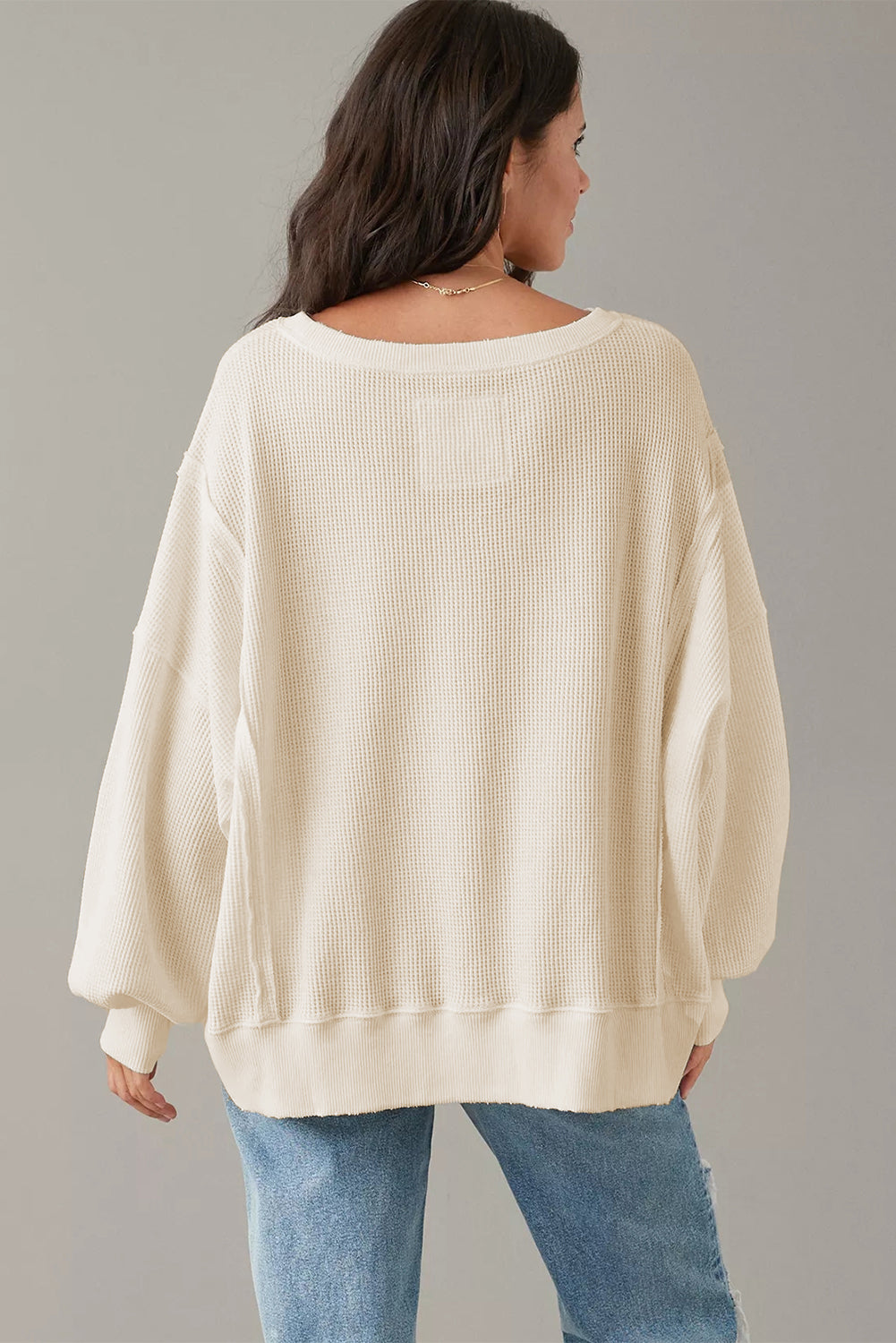 Waffle knit Bishop Sleeve Split Oversized Top