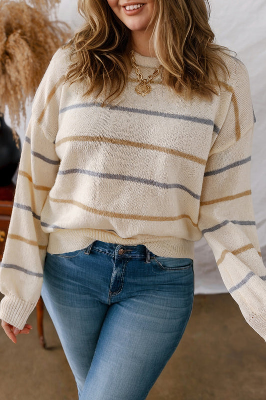 Striped Drop Shoulder Plus Sweater