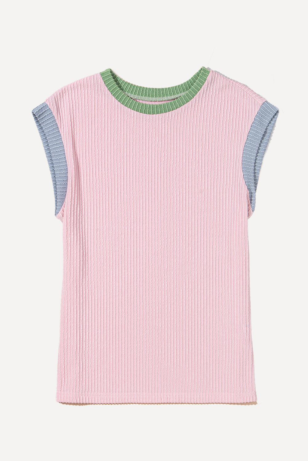 Color Block Corded Knit Crew Neck Tee
