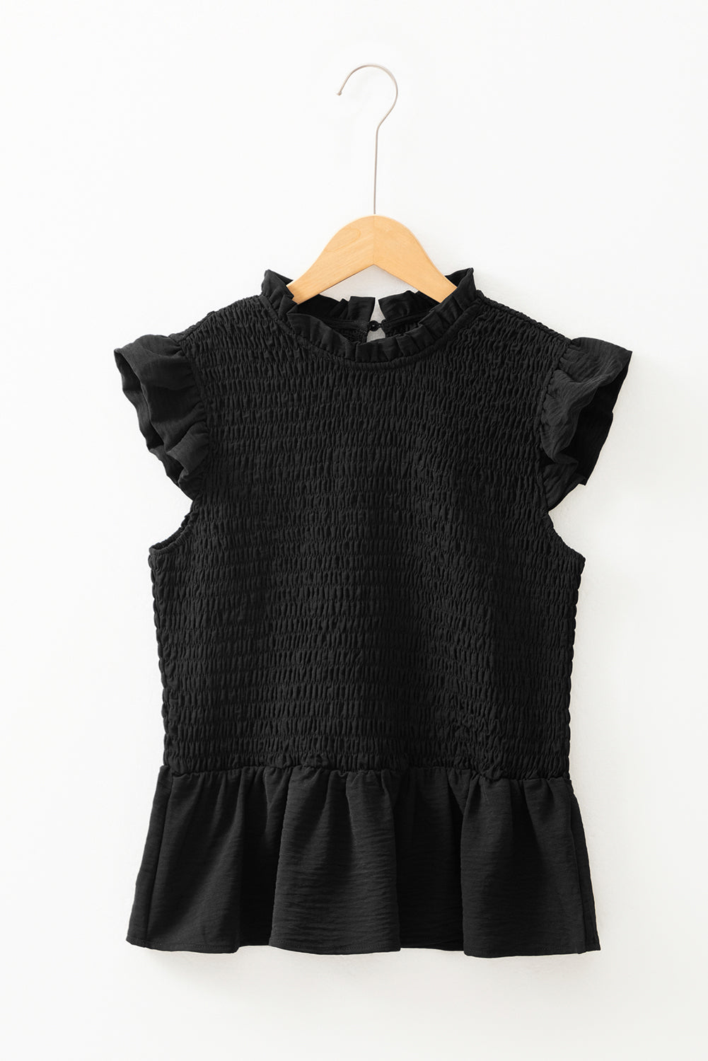 Ruffle Short Sleeve Shirred Peplum Top