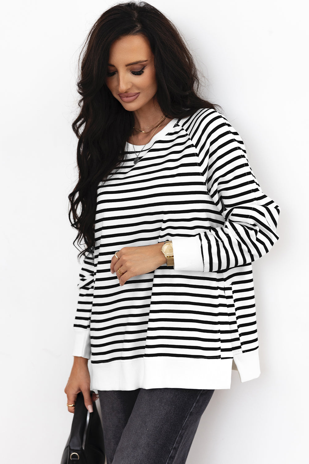 Raglan Sleeve Side Slits Loose Sweatshirt