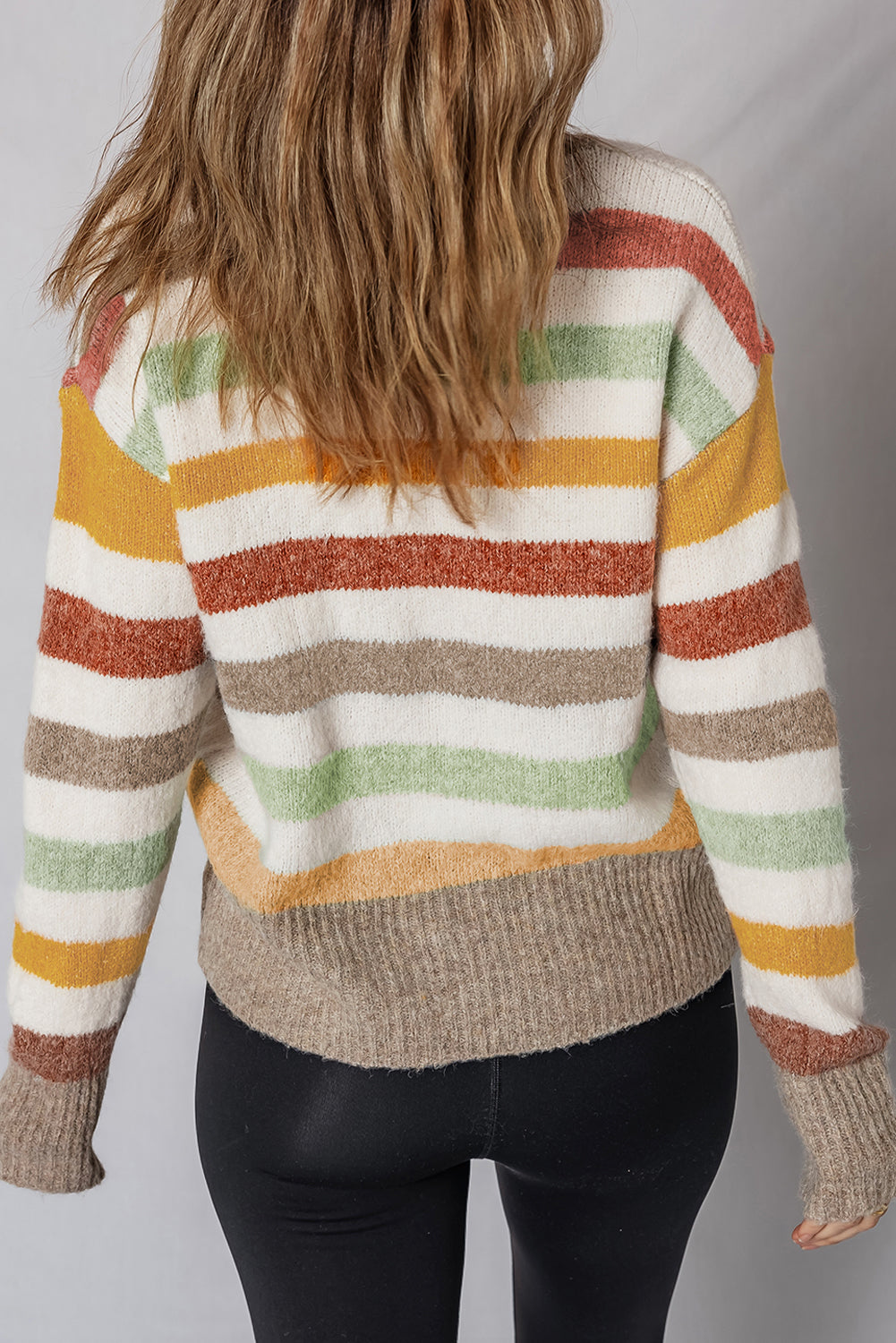 Striped Colorblock Drop Shoulder Plus Size Sweater