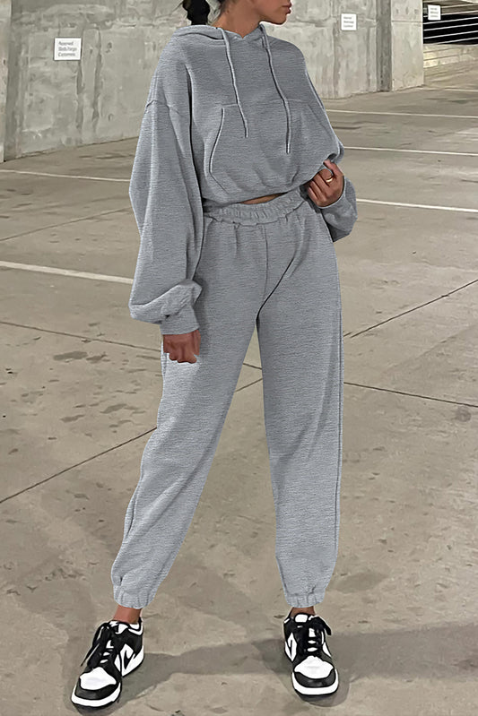 Solid Drop Shoulder Hoodie and Joggers Activewear Set