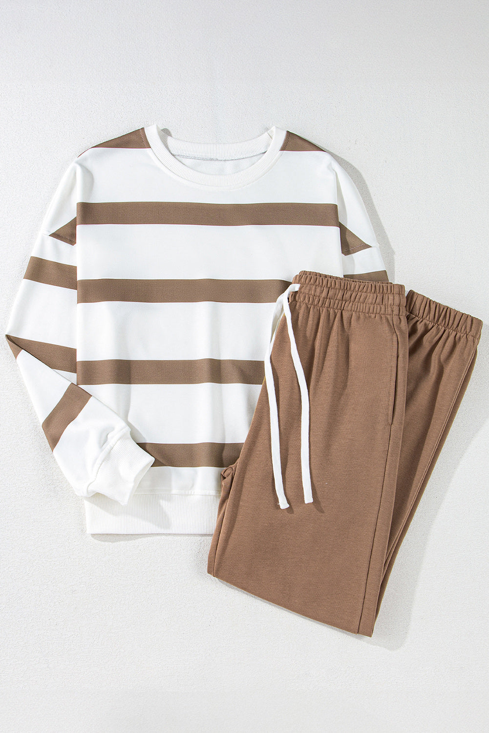 Stripe Drop Shoulder Pullover and Jogger Pants Set