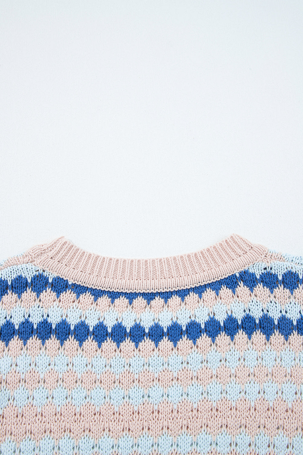 Stripe Eyelet Patterned Drop Shoulder Sweater