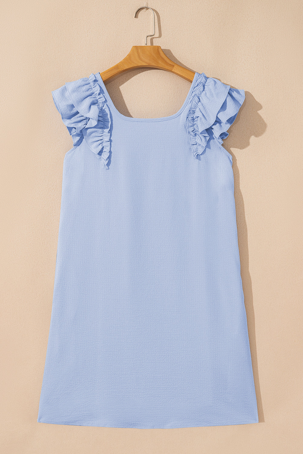 Textured Flutter Sleeve Square Neck Bow Back Mini Dress