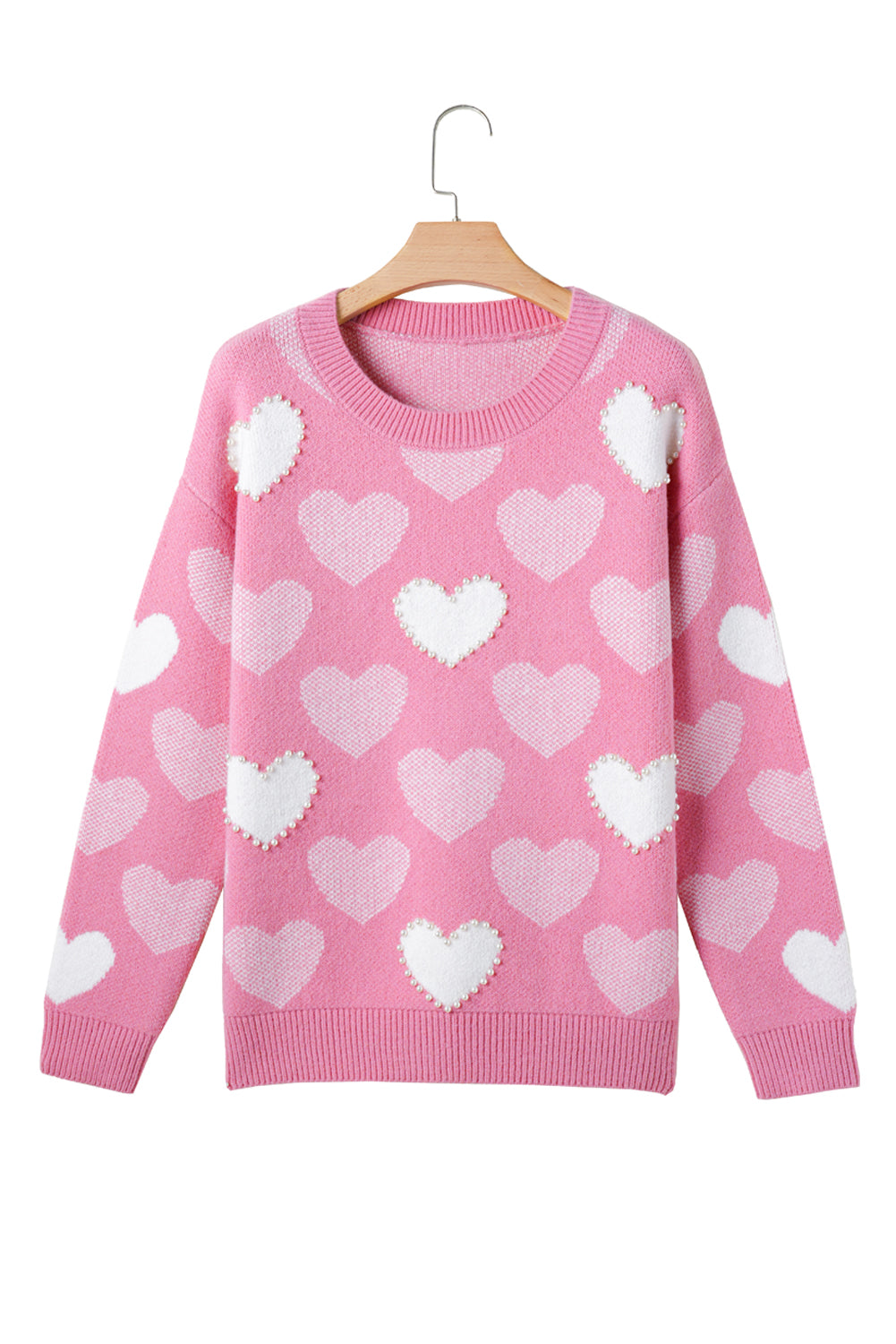 Pearled Heart Print Valentines Crew Neck Sweater