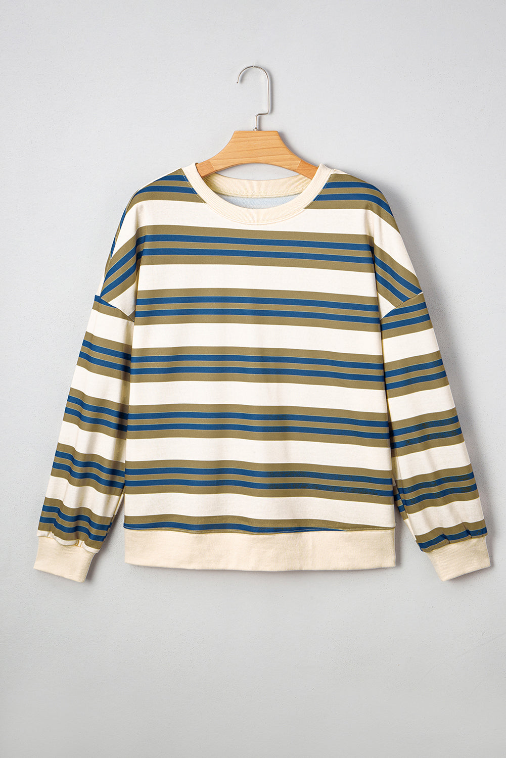 Stripe Crew Neck Drop Shoulder Pullover Sweatshirt